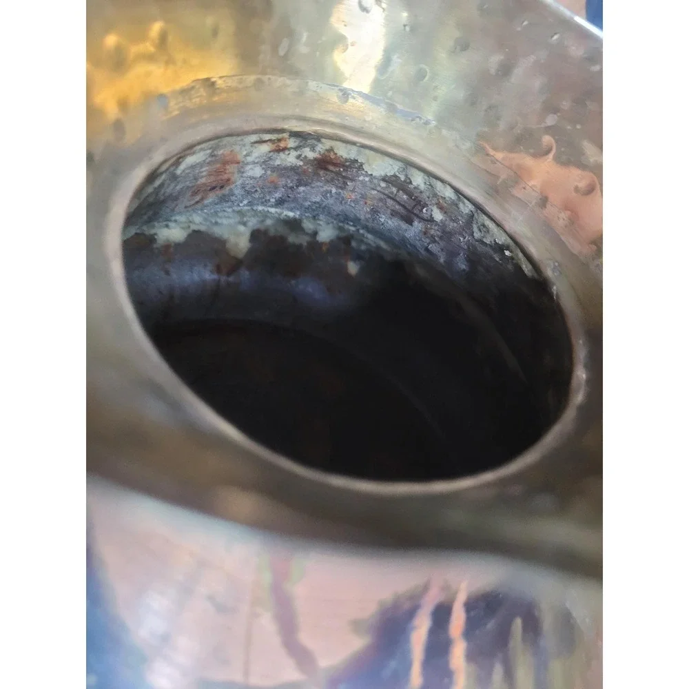 Vintage Copper & Brass‎ Planter Vase Mid Century Hammered Jardiniere Patina